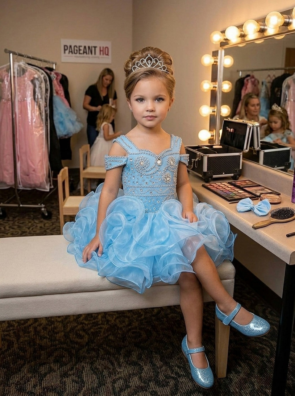 Girwem girls Baby Blue asymmetrical beaded organza cupcake dress ¨C lifestyle view 6
