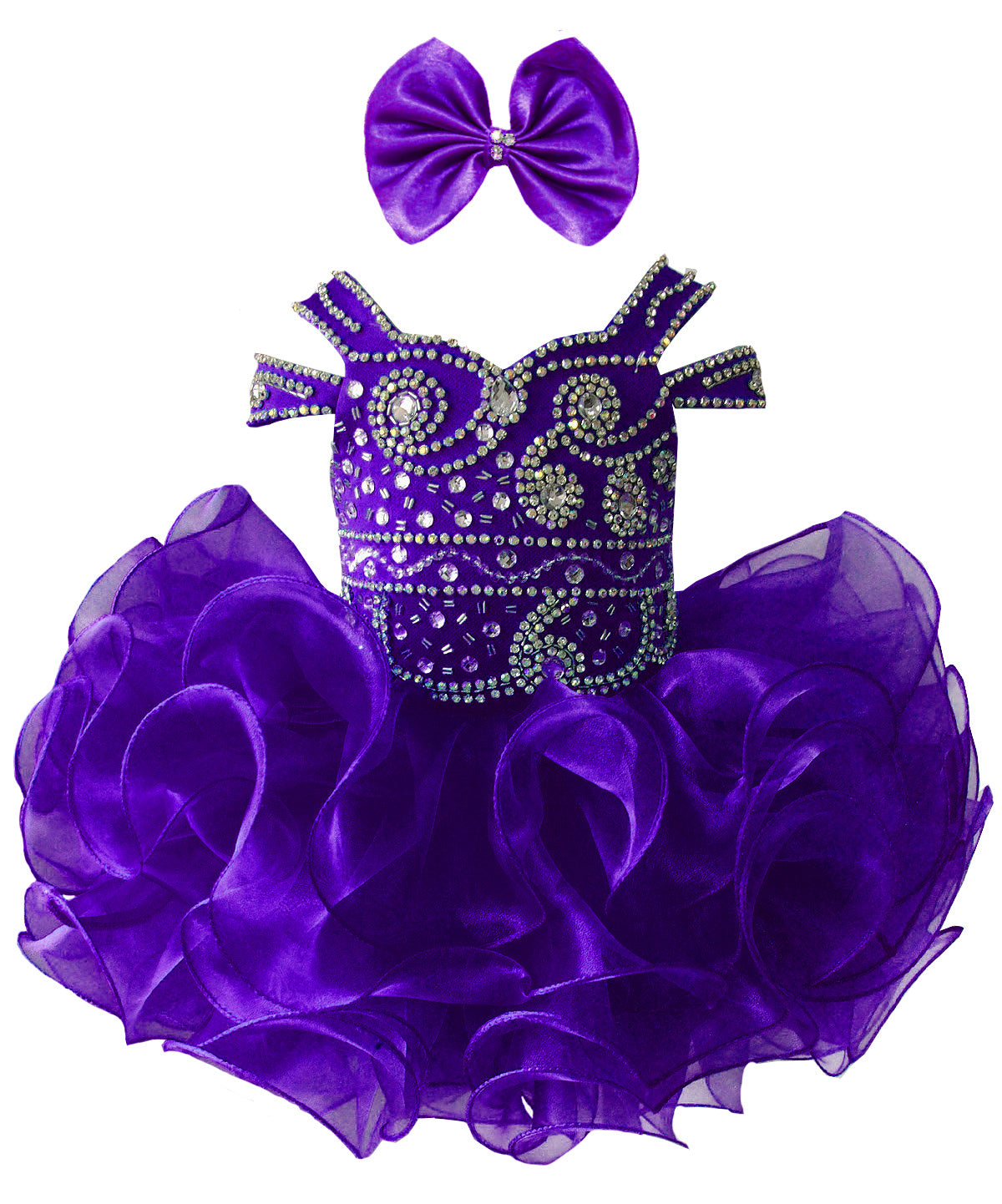 Girwem girls Elegant Purple asymmetrical beaded organza cupcake dress ¨C front view