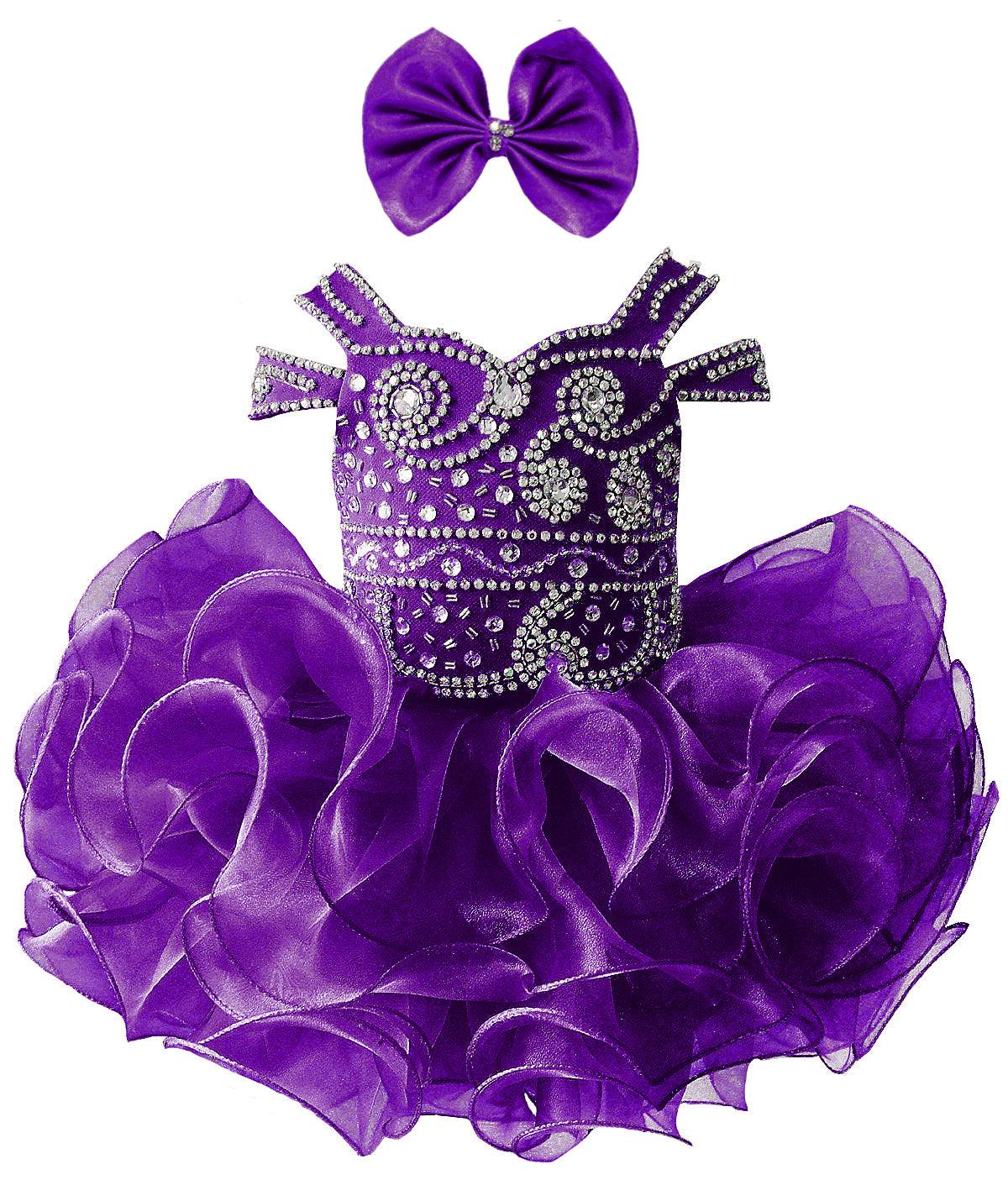 Girwem girls Dark Purple asymmetrical beaded organza cupcake dress ¨C front view