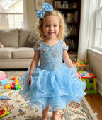 Girwem girls Baby Blue asymmetrical beaded organza cupcake dress ¨C lifestyle view 7