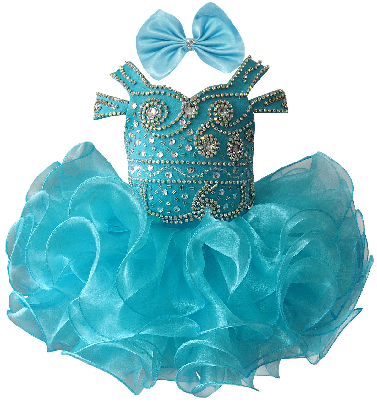 Girwem girls Turquoise asymmetrical beaded organza cupcake dress ¨C detail view 1