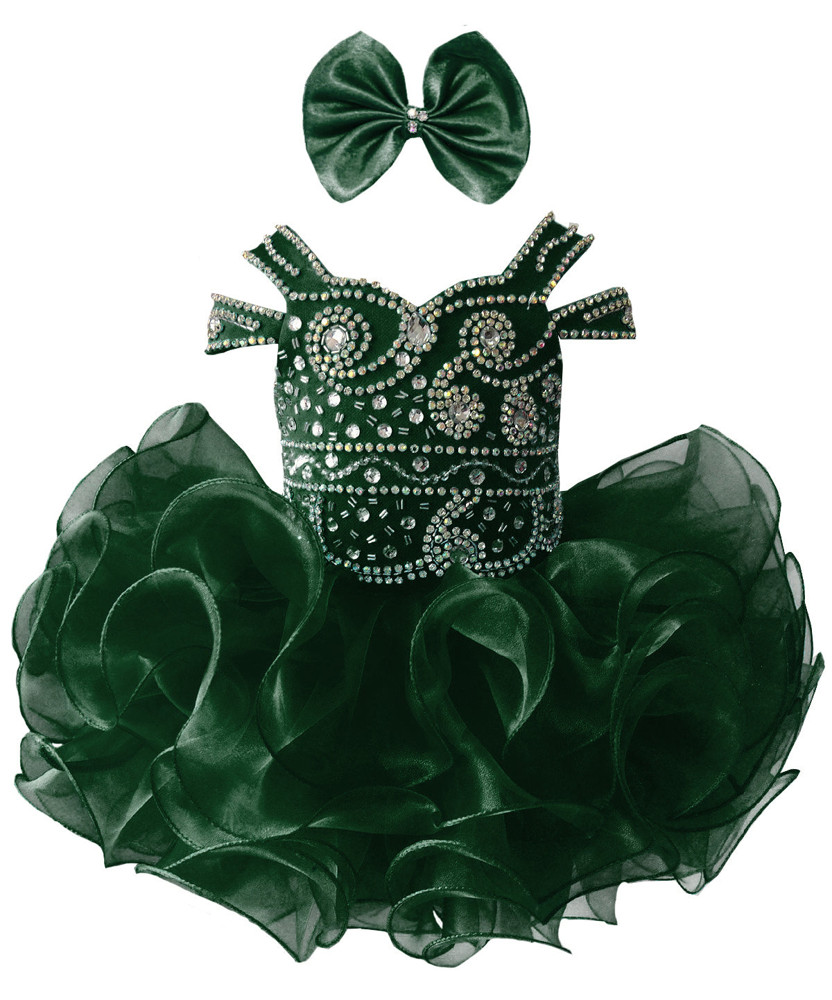 Girwem girls Emerald Green asymmetrical beaded organza cupcake dress ¨C front view
