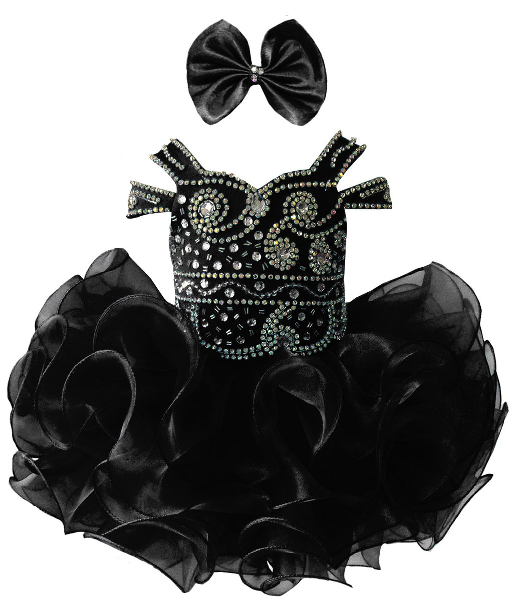 Girwem girls Black asymmetrical beaded organza cupcake dress ¨C front view