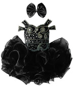 Girwem girls Black asymmetrical beaded organza cupcake dress ¨C front view