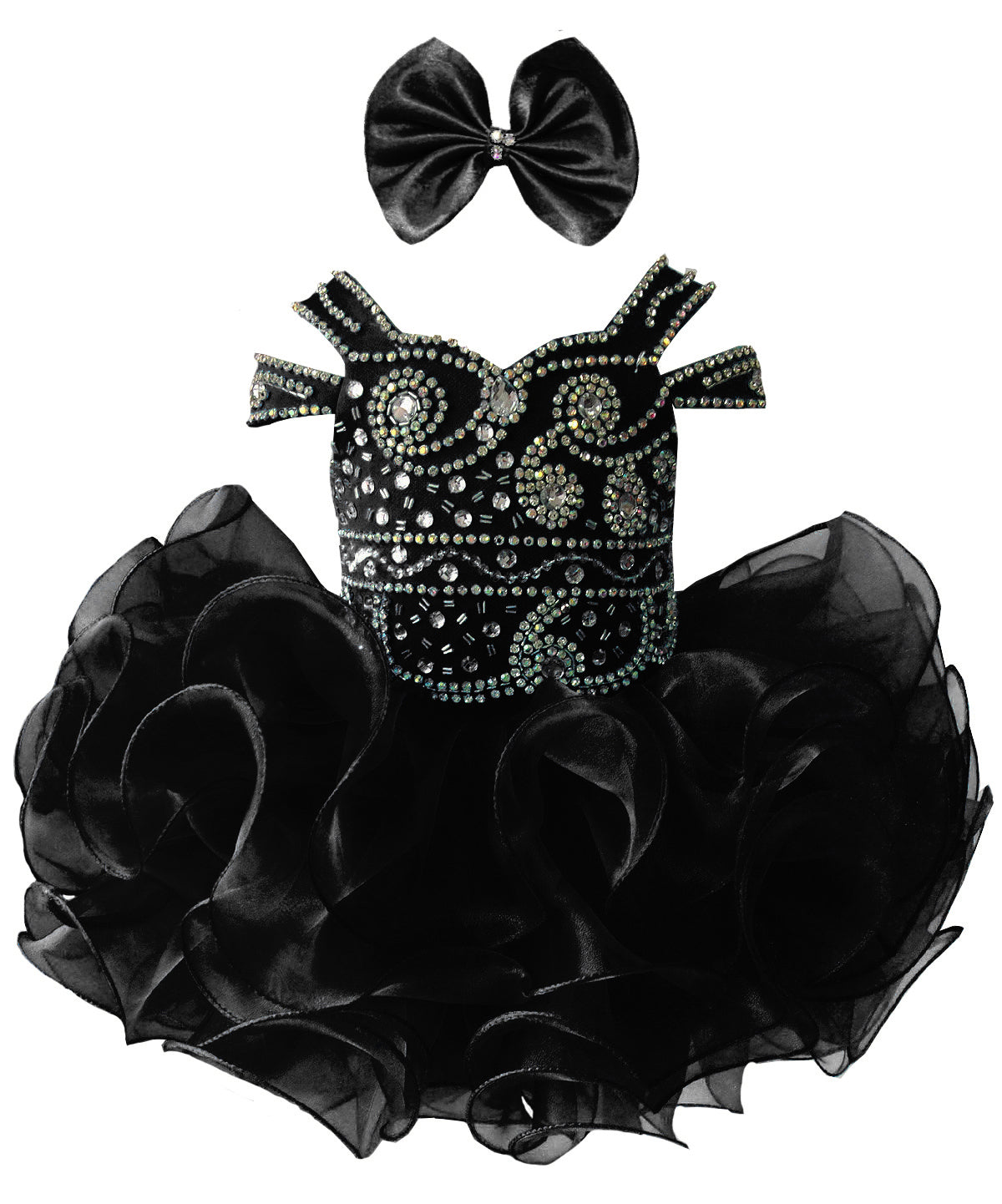 Girwem girls Black asymmetrical beaded organza cupcake dress ¨C front view