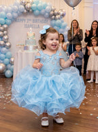 Girwem girls Baby Blue asymmetrical beaded organza cupcake dress ¨C lifestyle view 15