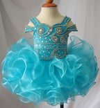 Girwem girls Turquoise asymmetrical beaded organza cupcake dress ¨C detail view 4