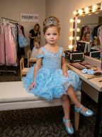 Girwem girls Baby Blue asymmetrical beaded organza cupcake dress ¨C lifestyle view 17