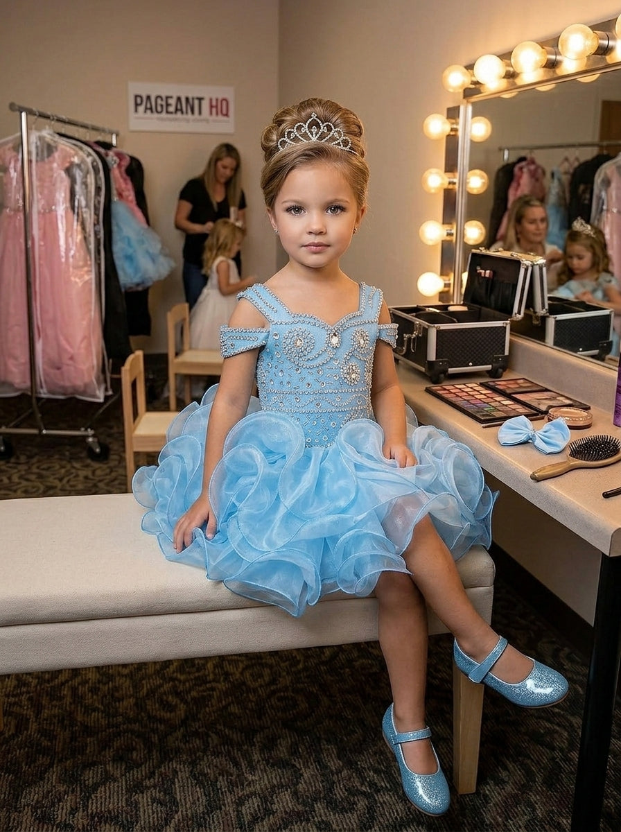 Girwem girls Baby Blue asymmetrical beaded organza cupcake dress ¨C lifestyle view 17