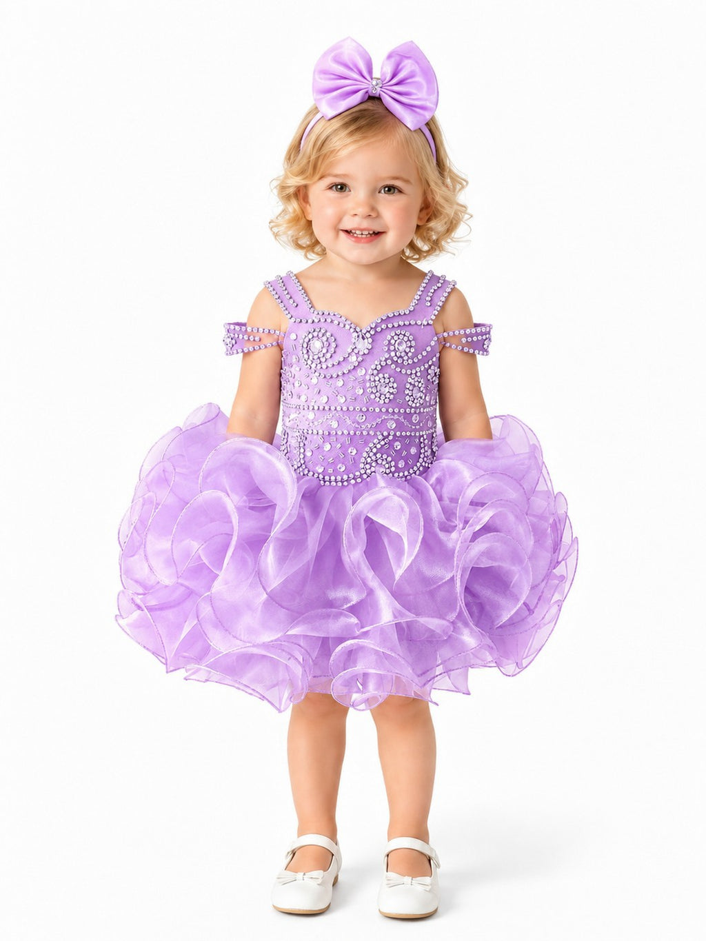 Girwem girls Lavender asymmetrical beaded organza cupcake dress ¨C lifestyle view 6