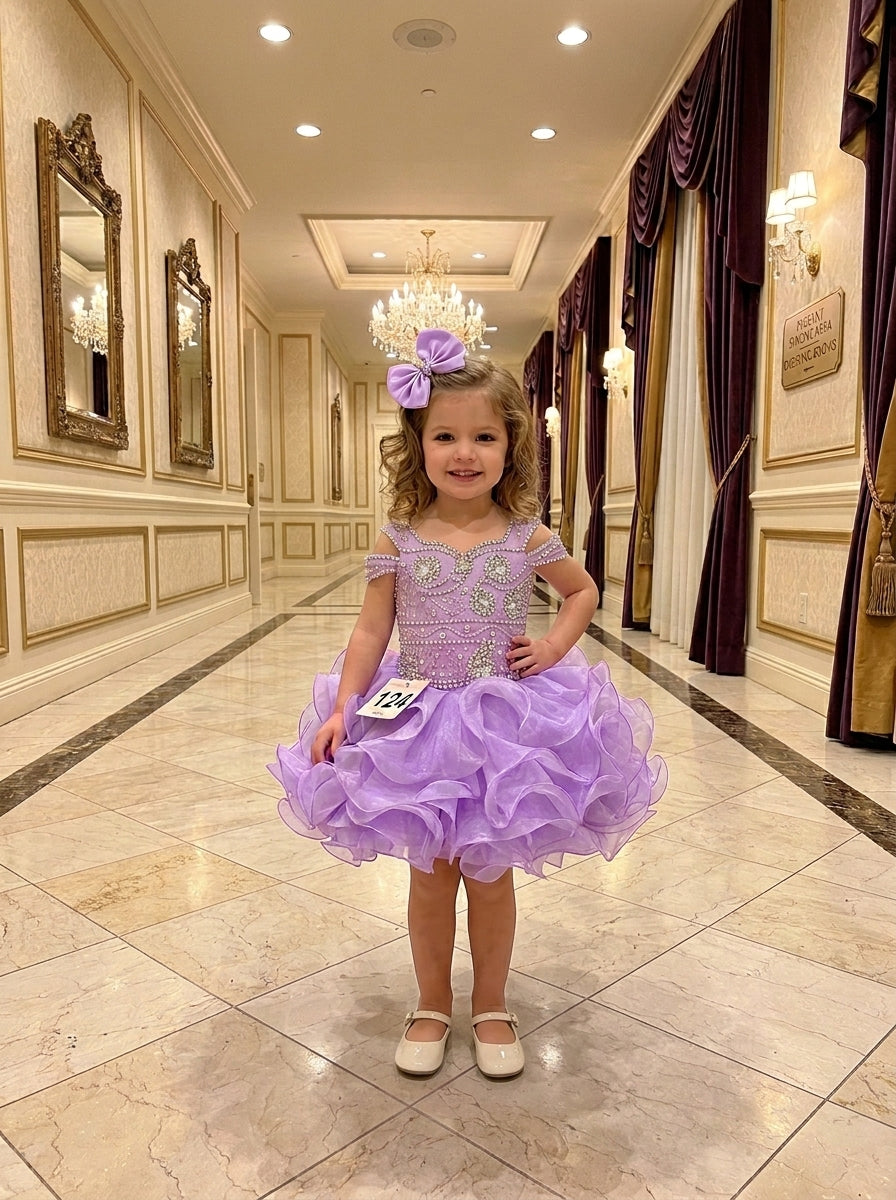 Girwem girls Lavender asymmetrical beaded organza cupcake dress ¨C lifestyle view 7