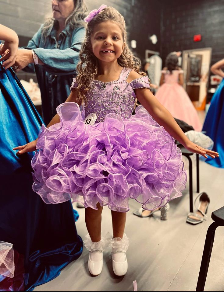 Girwem girls Lavender asymmetrical beaded organza cupcake dress ¨C lifestyle view 8