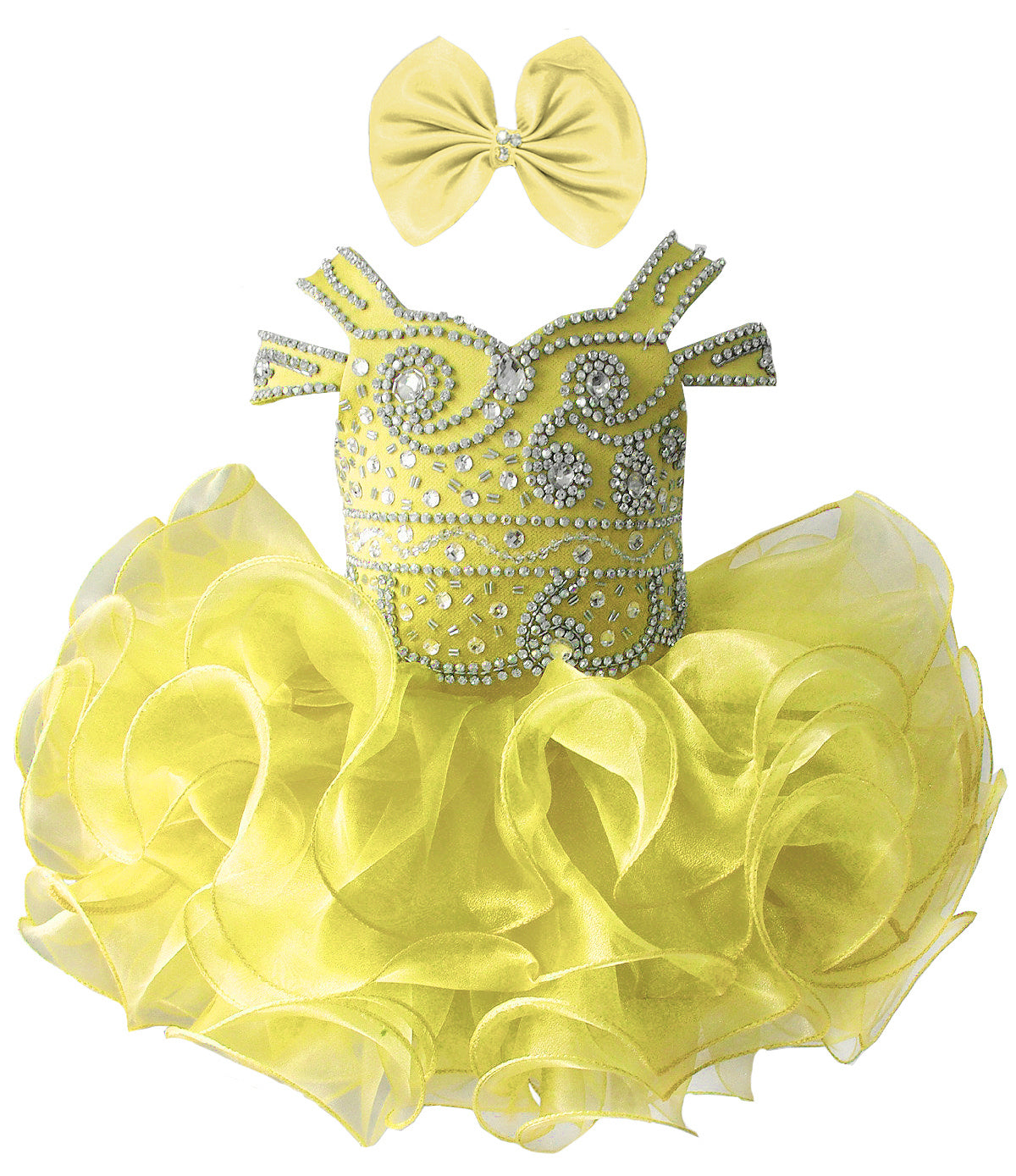 Girwem girls Yellow asymmetrical beaded organza cupcake dress ¨C front view