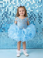 Girwem girls Baby Blue asymmetrical beaded organza cupcake dress ¨C lifestyle view 1