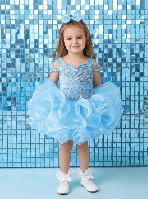 Girwem girls Baby Blue asymmetrical beaded organza cupcake dress ¨C lifestyle view 1