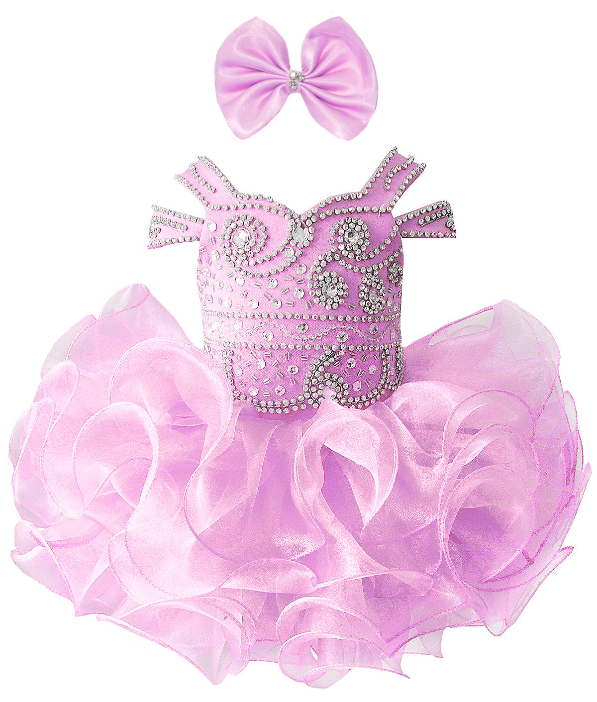 Girwem girls Pink asymmetrical beaded organza cupcake dress ¨C front view