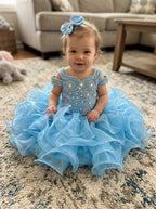 Girwem girls Baby Blue asymmetrical beaded organza cupcake dress ¨C lifestyle view 10