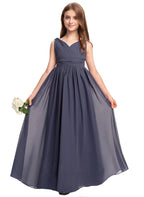 Stormy V-neck chiffon junior bridesmaid dress, floor-length wedding party gown