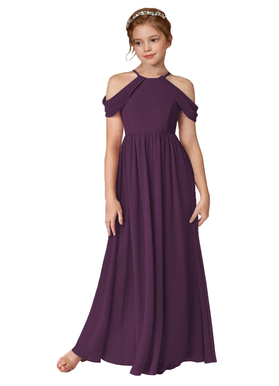 Girls' Off-the-Shoulder Chiffon Floor-Length Junior Bridesmaid Dress #BRI10002