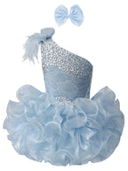 GIRWEM GRCP10003 Baby Blue Front View one-shoulder organza ruffle cupcake pageant dress
