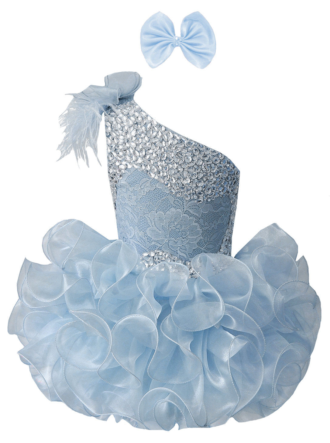 GIRWEM GRCP10003 Baby Blue Front View one-shoulder organza ruffle cupcake pageant dress