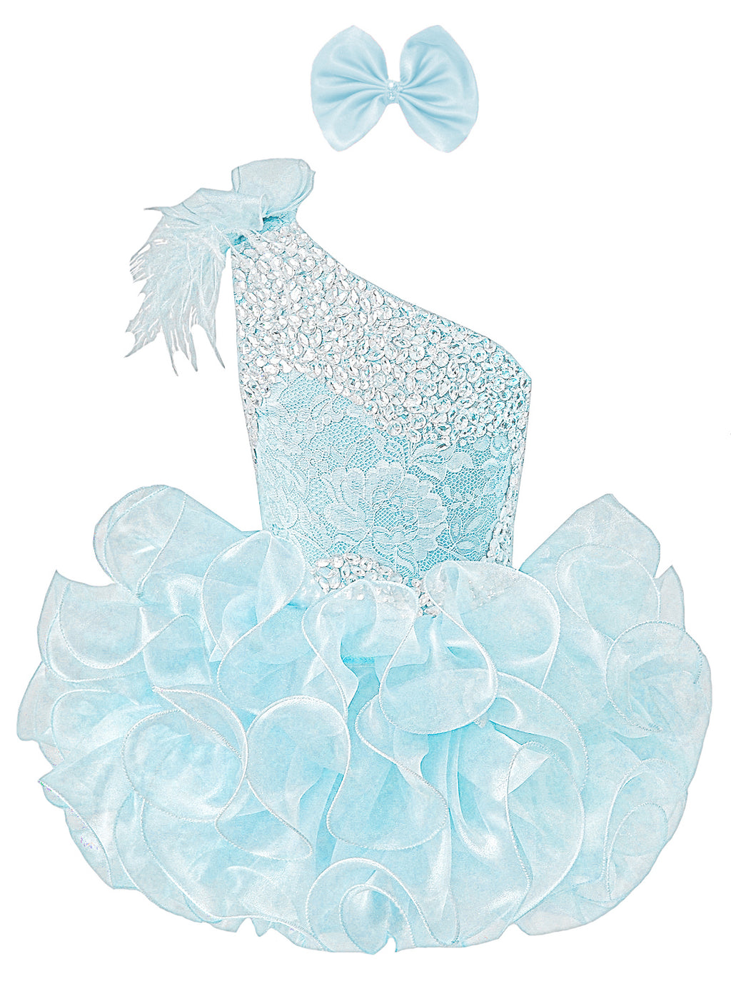 GIRWEM GRCP10003 Baby Blue Light Shade one-shoulder organza ruffle cupcake pageant dress