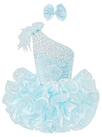 GIRWEM GRCP10003 Baby Blue Light Shade one-shoulder organza ruffle cupcake pageant dress
