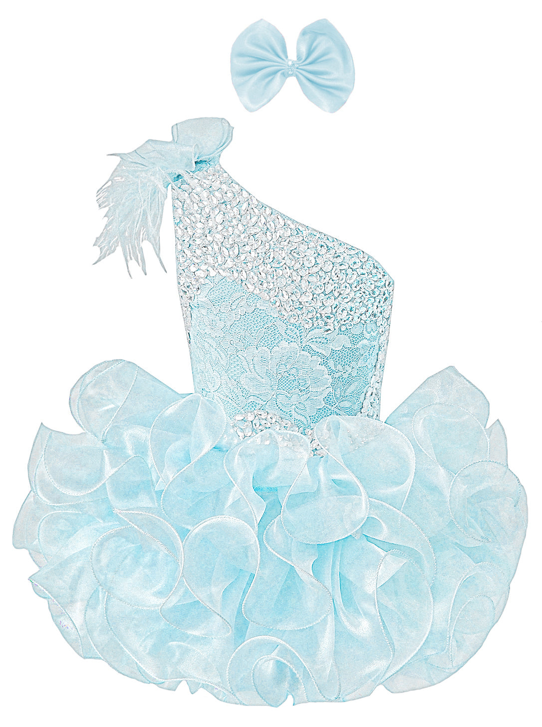 GIRWEM GRCP10003 Baby Blue Light Shade one-shoulder organza ruffle cupcake pageant dress