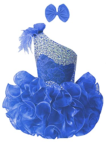 GIRWEM GRCP10003 Blue one-shoulder organza ruffle cupcake pageant dress