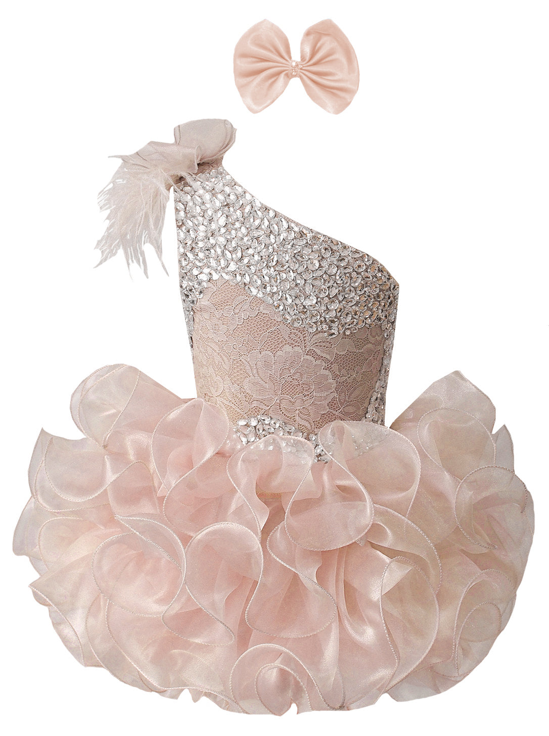 GIRWEM GRCP10003 Blush Pink one-shoulder organza ruffle cupcake pageant dress