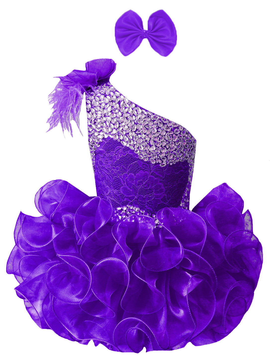 GIRWEM GRCP10003 Elegant Purple one-shoulder organza ruffle cupcake pageant dress