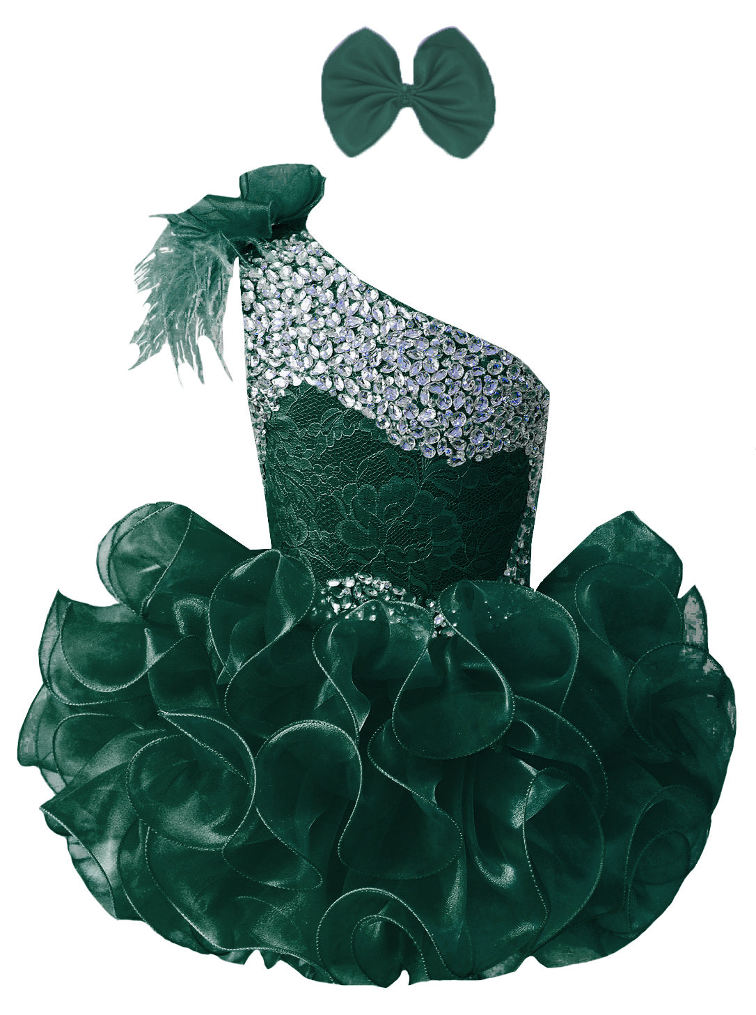 GIRWEM GRCP10003 Emerald Green one-shoulder organza ruffle cupcake pageant dress