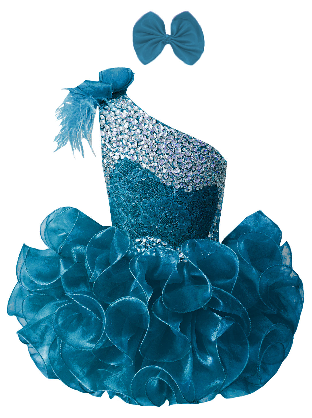 GIRWEM GRCP10003 Jade Front View one-shoulder organza ruffle cupcake pageant dress