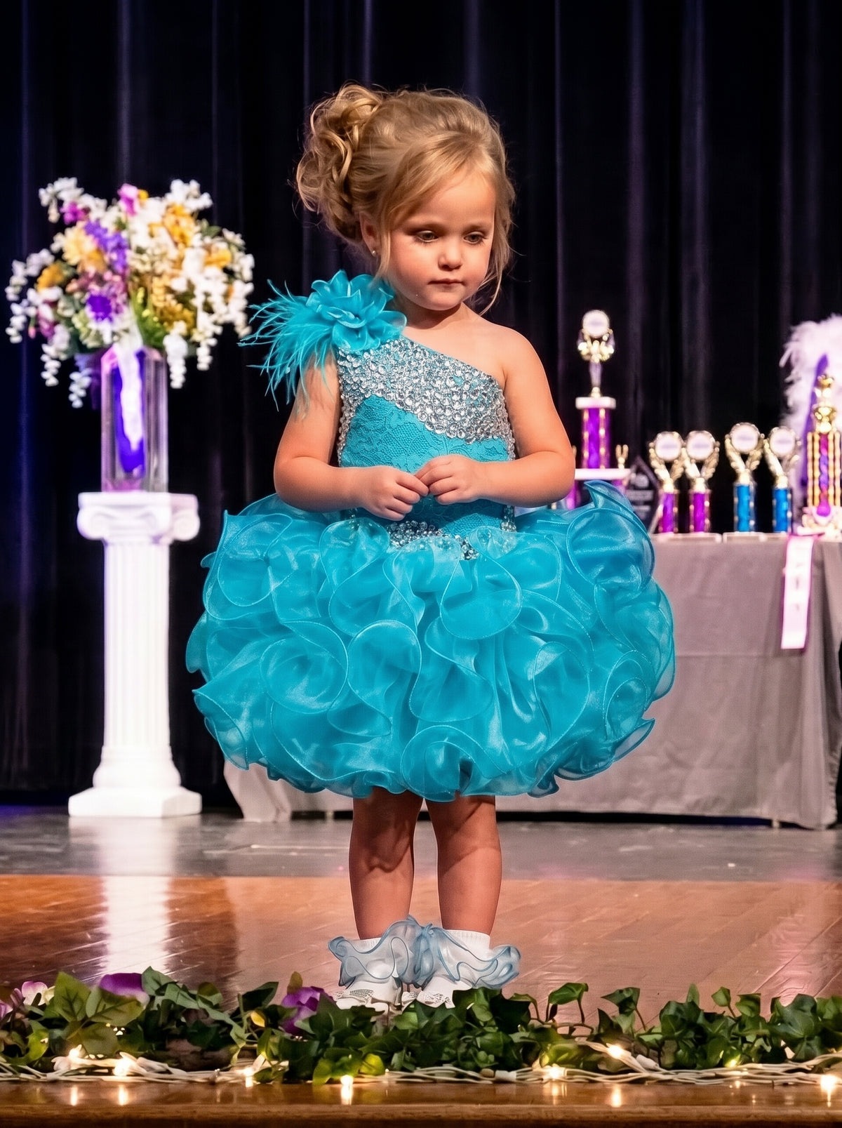 GIRWEM GRCP10003 Jade Model Pageant Scene one-shoulder organza ruffle cupcake pageant dress