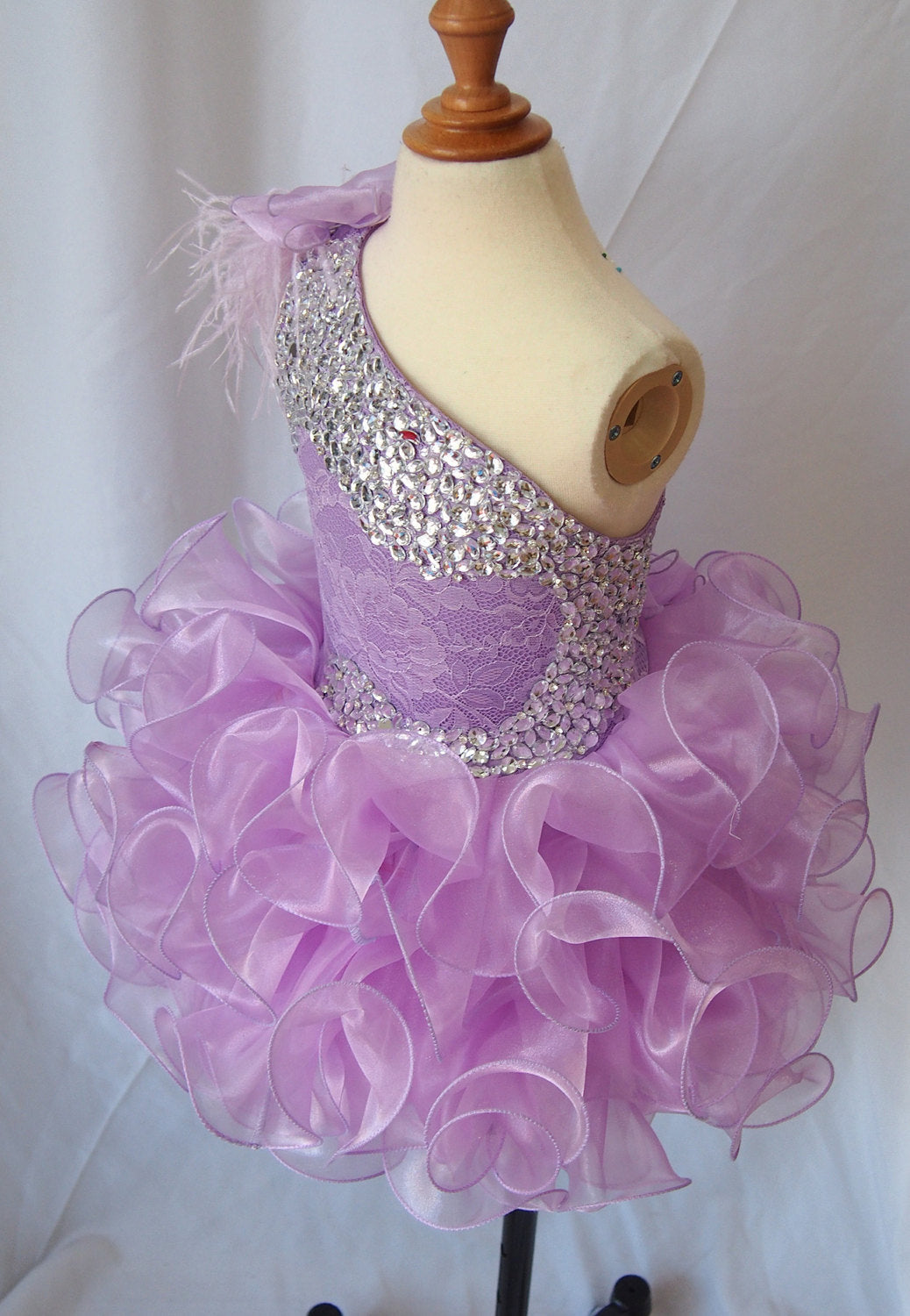 GIRWEM GRCP10003 Lavender Back View one-shoulder organza ruffle cupcake pageant dress