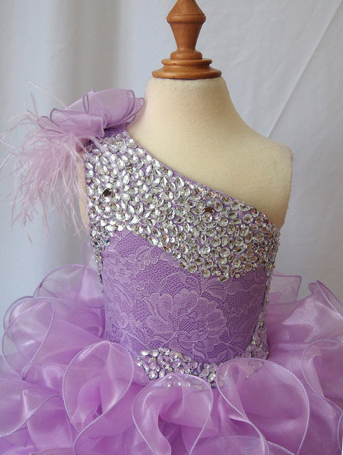 GIRWEM GRCP10003 Lavender Bodice Detail one-shoulder organza ruffle cupcake pageant dress