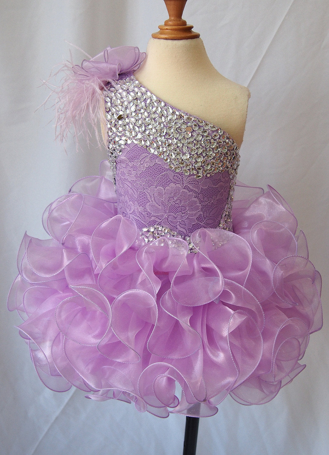 GIRWEM GRCP10003 Lavender Front View one-shoulder organza ruffle cupcake pageant dress
