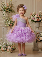 GIRWEM GRCP10003 Lavender Model Floral Scene one-shoulder organza ruffle cupcake pageant dress