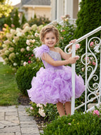 GIRWEM GRCP10003 Lavender Model Garden one-shoulder organza ruffle cupcake pageant dress