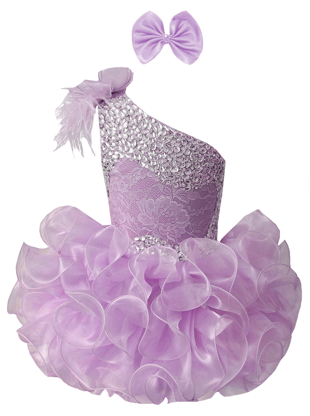 GIRWEM GRCP10003 Lavender Product View one-shoulder organza ruffle cupcake pageant dress