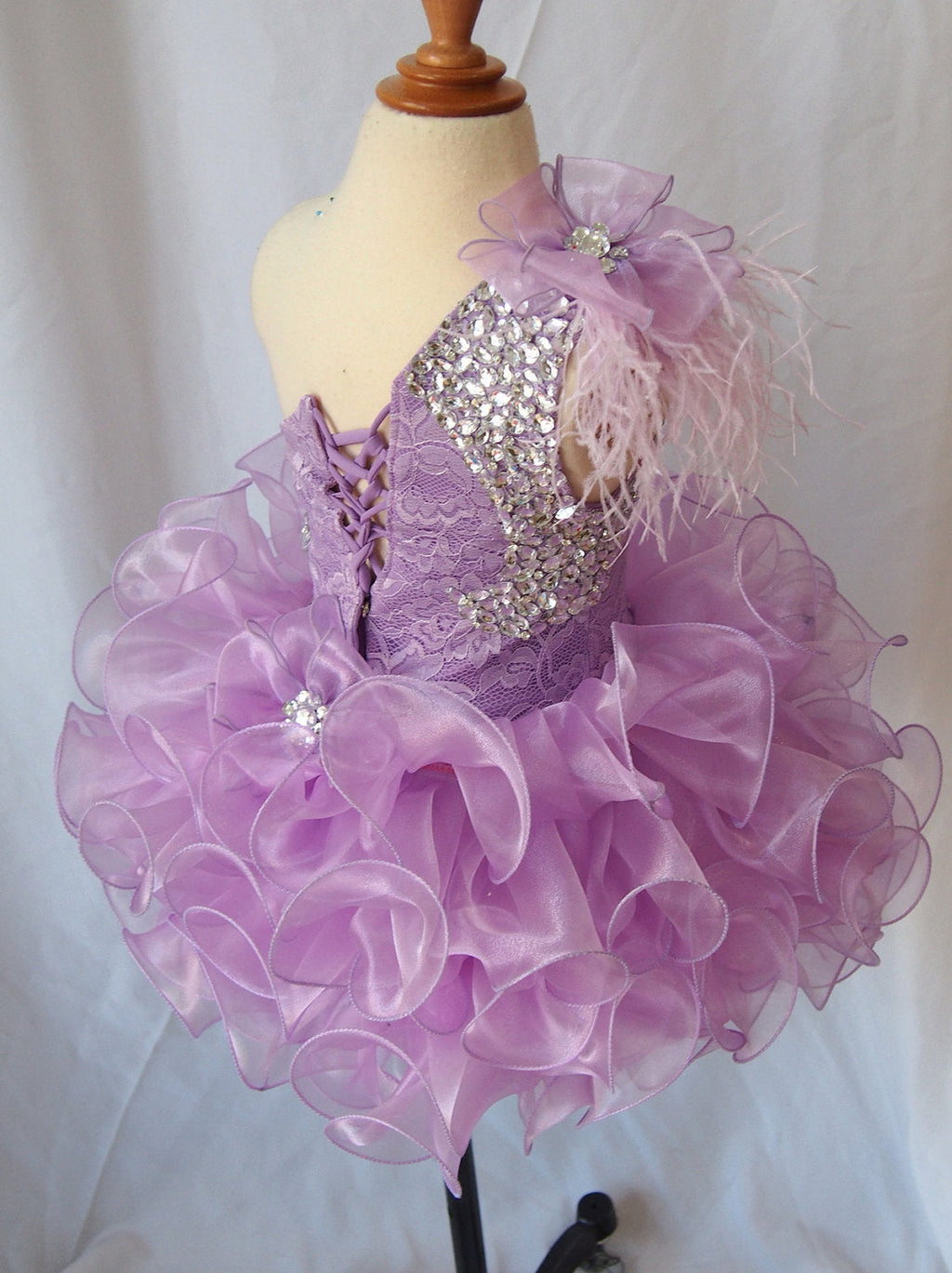 GIRWEM GRCP10003 Lavender Side View one-shoulder organza ruffle cupcake pageant dress