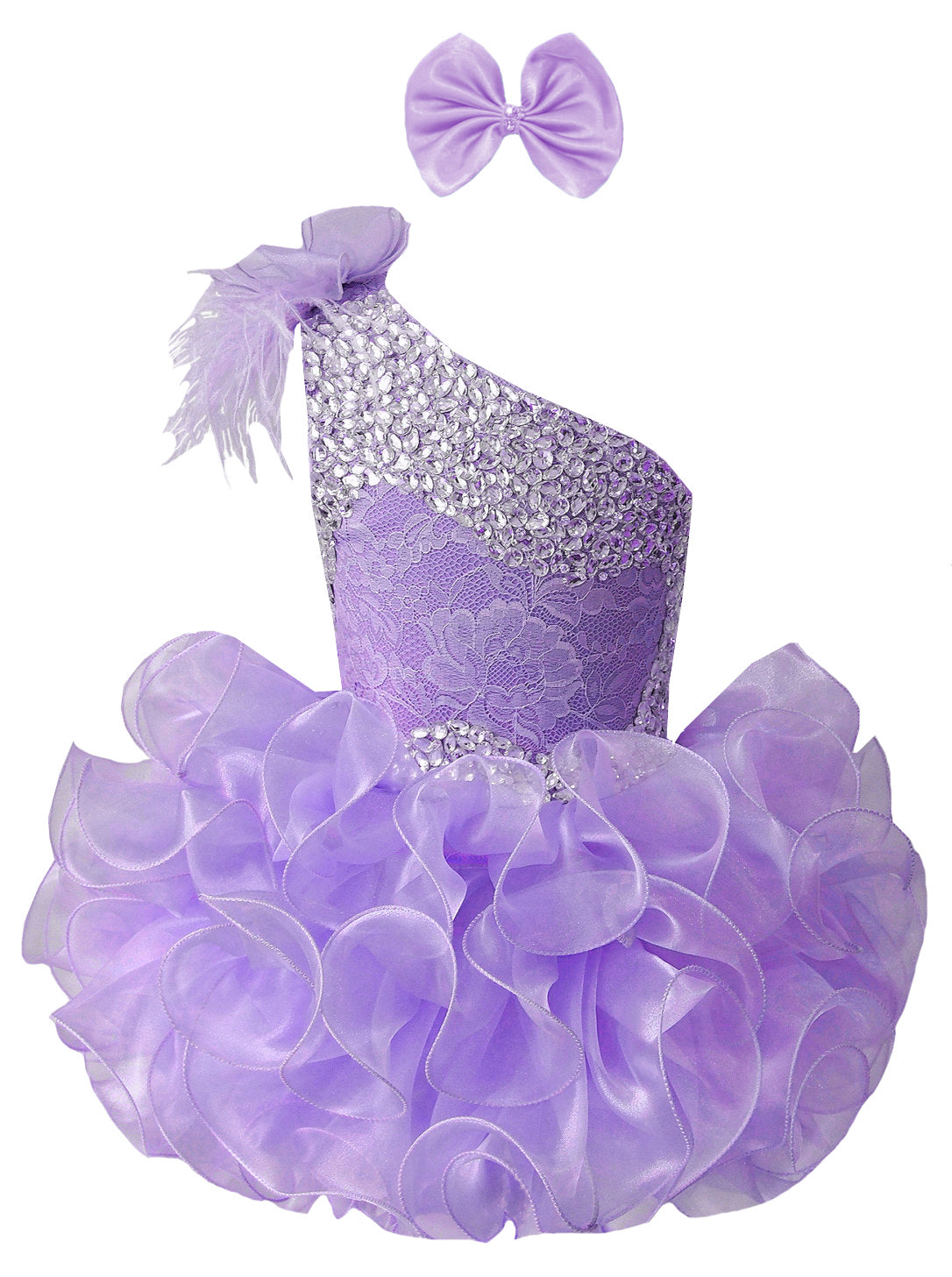 GIRWEM GRCP10003 Lilac one-shoulder organza ruffle cupcake pageant dress