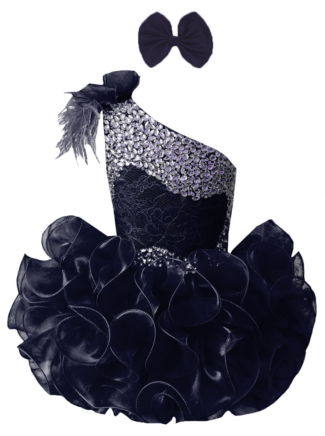 GIRWEM GRCP10003 Navy one-shoulder organza ruffle cupcake pageant dress