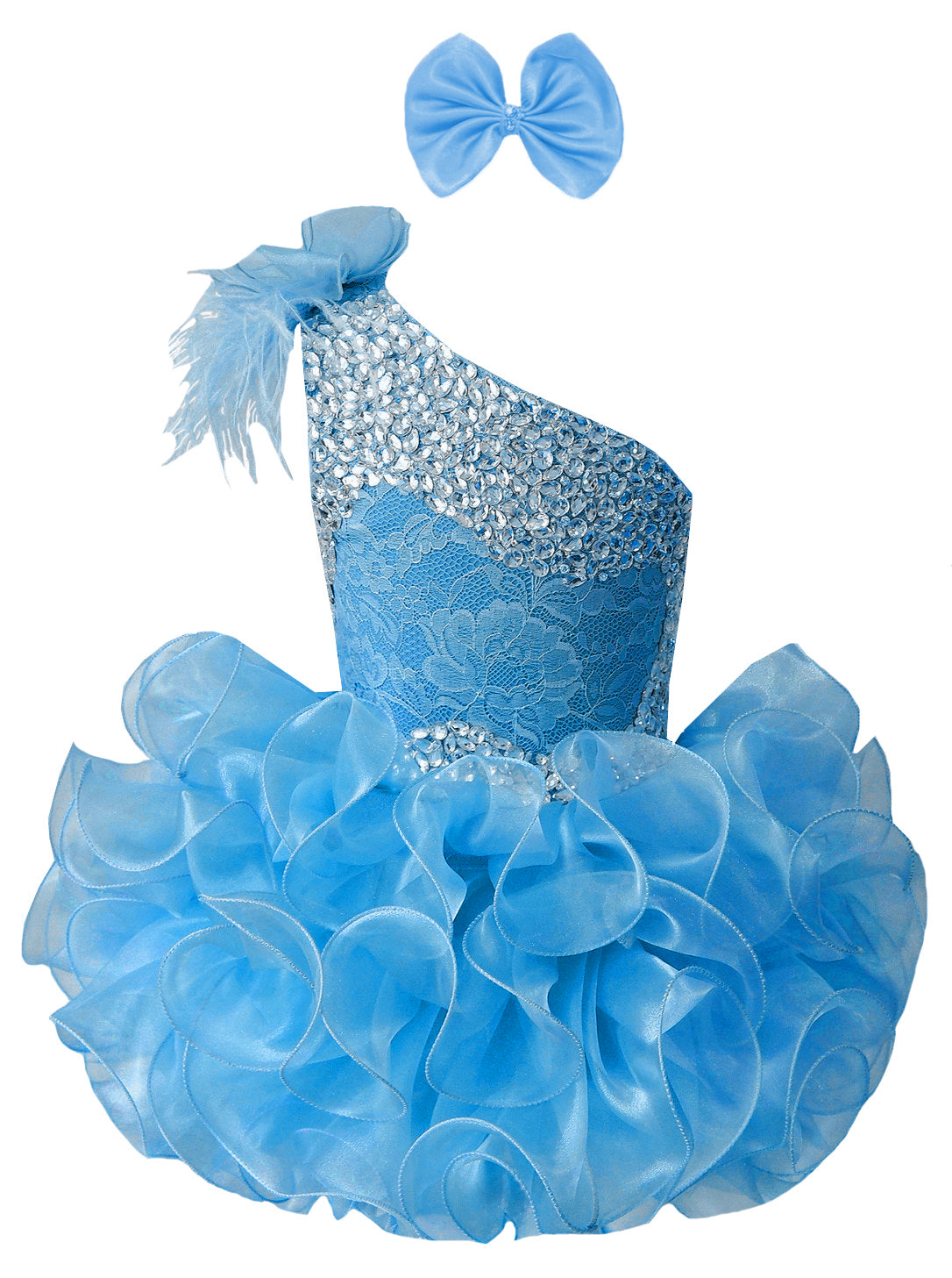 GIRWEM GRCP10003 Ocean Blue one-shoulder organza ruffle cupcake pageant dress
