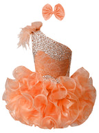 GIRWEM GRCP10003 Orange Light Shade one-shoulder organza ruffle cupcake pageant dress