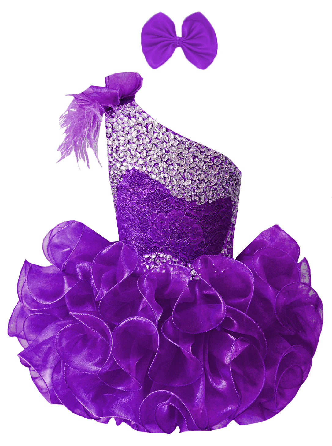 GIRWEM GRCP10003 Purple one-shoulder organza ruffle cupcake pageant dress