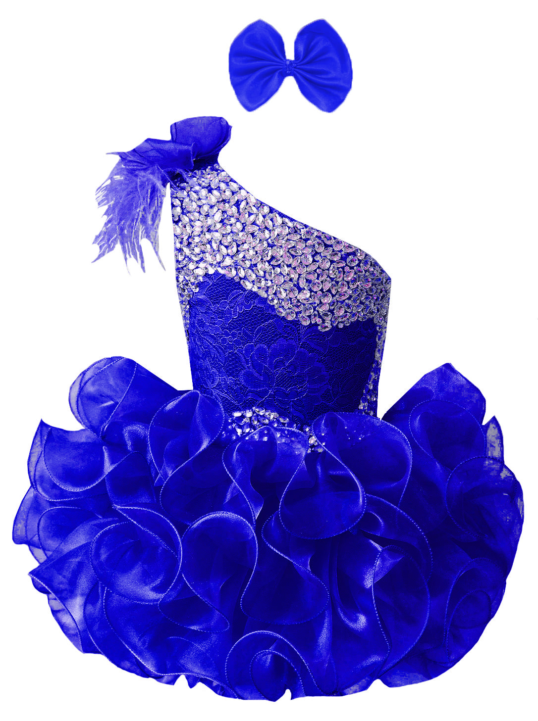 GIRWEM GRCP10003 Royal Blue one-shoulder organza ruffle cupcake pageant dress