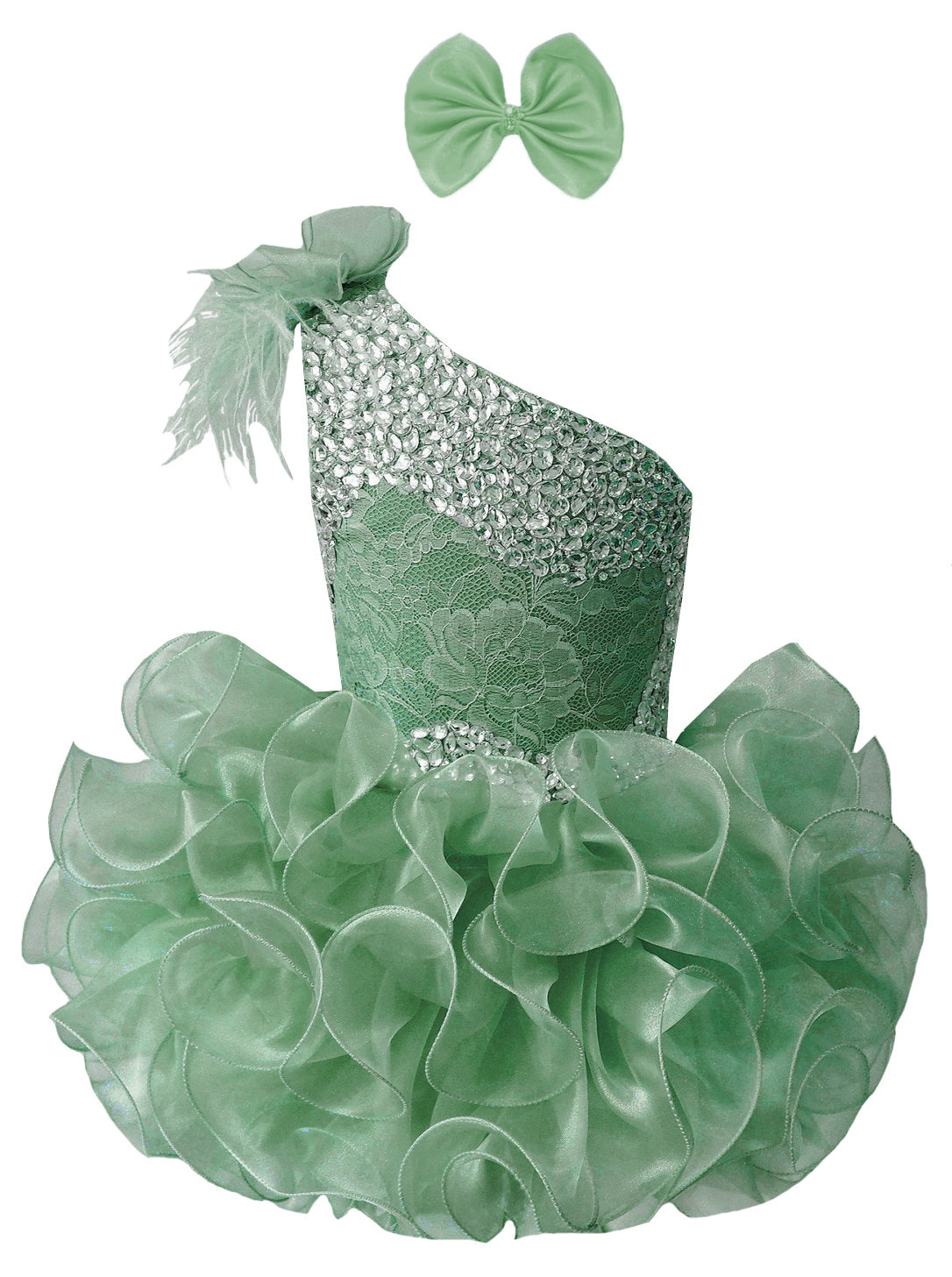GIRWEM GRCP10003 Sage one-shoulder organza ruffle cupcake pageant dress