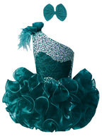 GIRWEM GRCP10003 Teal one-shoulder organza ruffle cupcake pageant dress