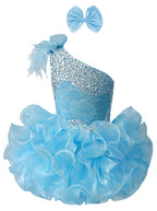 GIRWEM GRCP10003 Turquoise Light Shade one-shoulder organza ruffle cupcake pageant dress